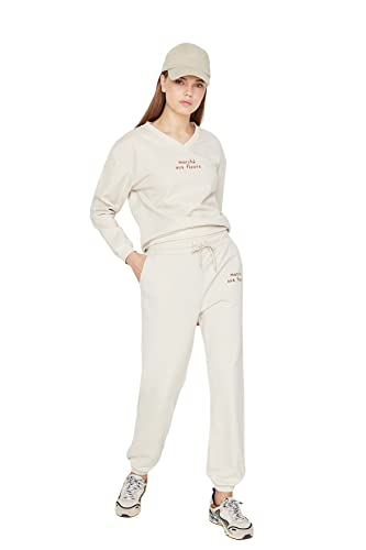 TRENDYOL Women's Herren Mittlerer Bund Jogger Jogginghose Sweatpants, Beige, s von TRENDYOL