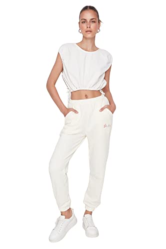 Trendyol Women's Herren Mittlerer Bund Loose Jogger Jogginghose Sweatpants, Ecru, S von TRENDYOL