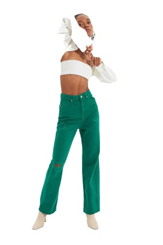 Trendyol Women's High Waist 90's Wide Leg Jeans, Green, 38 von TRENDYOL