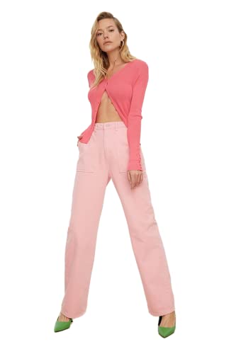 Trendyol Women's High Waist 90's Wide Leg Jeans, Pink, 38 von TRENDYOL