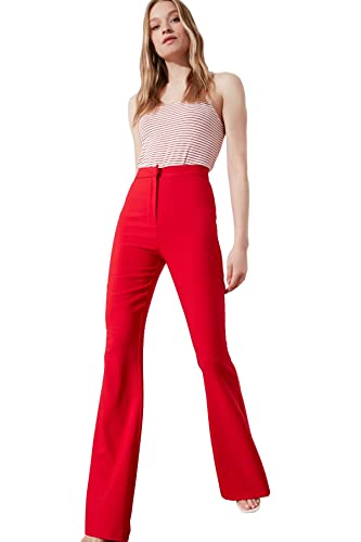 Trendyol Women's High Waist Flare Pants, Red, 38 von TRENDYOL