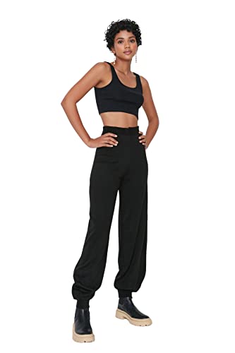 Trendyol Women's High Waist Standard Pants, Black, M von TRENDYOL