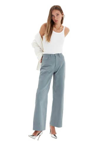 Trendyol Women's High Waist Wide Leg Jeans, Blue, 36 von TRENDYOL