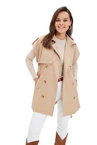 Trendyol Women's Reverskragen Unifarben Regular Weste Sweater, Camel, 36 von TRENDYOL