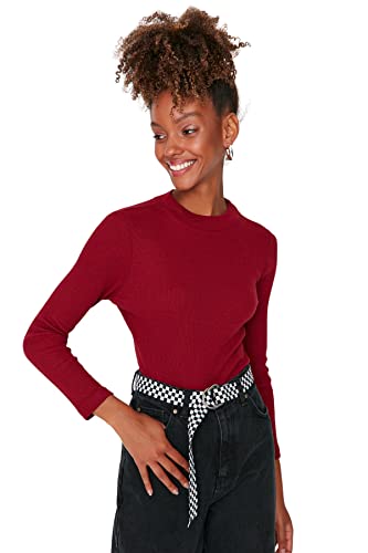 Trendyol Women's Rundhalsausschnitt Unifarben Figurbetont Body Shirt, Burgundy, Small von TRENDYOL