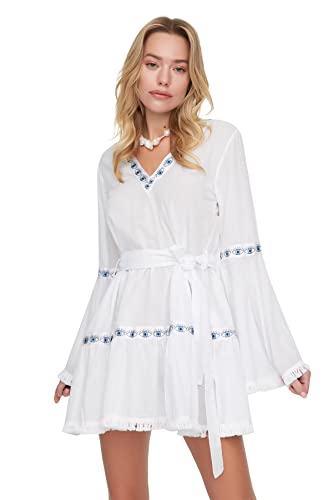 Trendyol Damen Strandkleid Mit Detaillierter Band Dress, Weiß, 38 EU von TRENDYOL