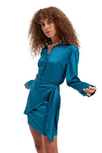 Trendyol Women's Tpraw22el1230 Dress, Emerald Green, 42 von TRENDYOL