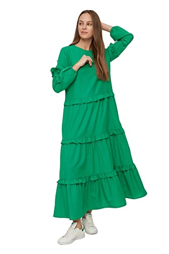 Trendyol Women's Woman Design Maxi A-line Crew Neck Woven Dress, Green, 42 von TRENDYOL