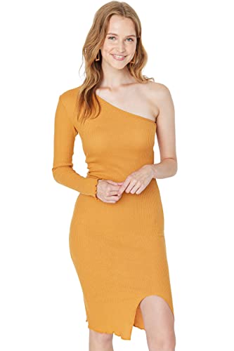 Trendyol Women's Woman Midi Bodycon Asymmetrical Collar Knit Dress, Camel, XS von TRENDYOL