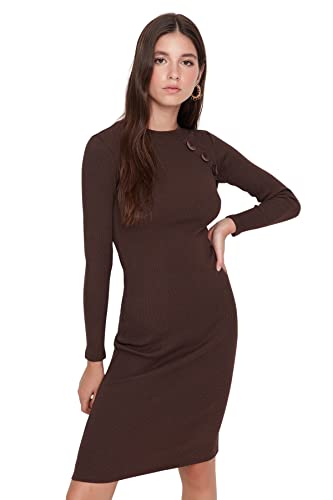 Trendyol Women's Woman Midi Standard Crew Neck Knit Dress, Brown, XS von TRENDYOL