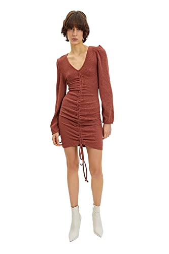 Trendyol Women's Woman Mini Bodycon V-Neck Knit Dress, Tile Red, XL von TRENDYOL