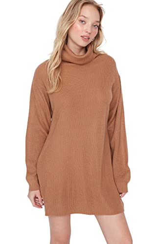 Trendyol Women's Woman Mini Standard Turtleneck Knitwear Dress, Brown, Small von TRENDYOL