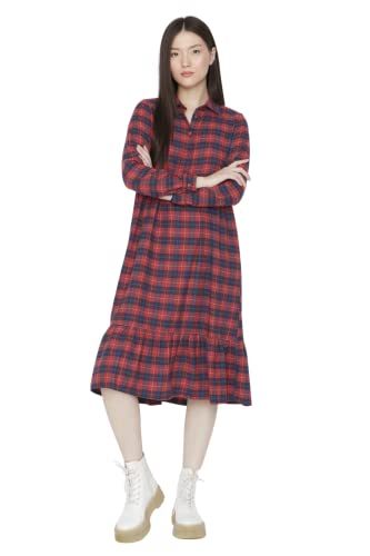 Trendyol Women's Woman Young Maxi Smock Shirt Collar Woven Dress, Red, 36 von TRENDYOL