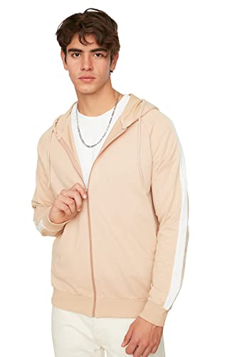 Trendyol beige männlich reguläre Fit-Reißverschluss mit Kapuze Garnili-Sweatshirt, beige, von TRENDYOL