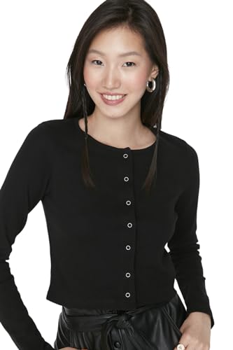 Trendyol crop gestrickte bluse mit schwarzen stiften, schwarz, von TRENDYOL