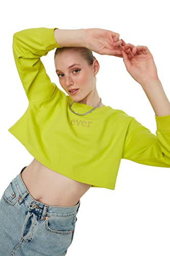 Trendyol gelbe stickerei und crop gestrickte sweatshirts, gelb, von TRENDYOL