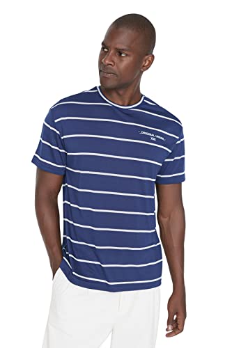 Trendyol lacivert männlich übergroße Passform gestreiftes T-Shirt, Navy, von TRENDYOL