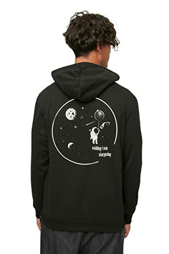 Trendyol schwarze männliche männliche ordnungsgemäße passe mit Kapuze Langarm gedruckt Sweatshirt, schwarz, von TRENDYOL