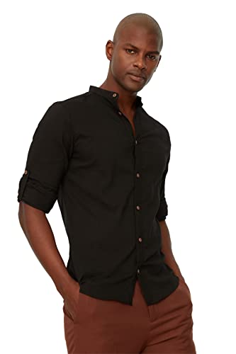 TRENDYOL Herren Trendyol Er Männer Richter Kragen Bengalin Kuplu Super Slim Fit Hemd Shirt, Schwarz, XXL EU von TRENDYOL