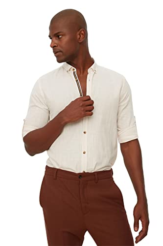 Trendyol stein männlicher button revers apolent schlank fit langarm hemd, stein, von TRENDYOL