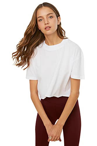 Trendyol weiß steile Kragen Crop gestricktes T-Shirt, weiß, von TRENDYOL