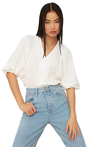 TRENDYOL Damen White Balloon Sleeve Shirt, Weiß, 34 EU TRENDYOL Damen White Balloon Sleeve Shirt, Weiß, 34 EU von TRENDYOL