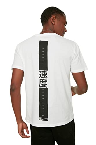 Trendyol weißes männliches ordentliches patches zurückgedrucktes T-Shirt, weiß, von TRENDYOL