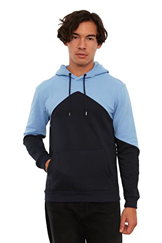 Trendyolblaue männliche Kapuzenkanguroo-Taschen Langarm-Sweatshirt, blau, von TRENDYOL