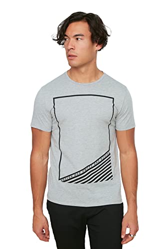 Trendyolgraues männliches gedrucktes dünnes Fit T-Shirt, grau, von TRENDYOL