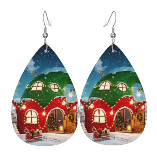 Christmas Snow House – Stilvolle Leder-Ohrringe für Frauen – trendige baumelnde Ohrringe mit anmutigem Tropfen-Design, Einheitsgröße, Kunstleder von TRESILA