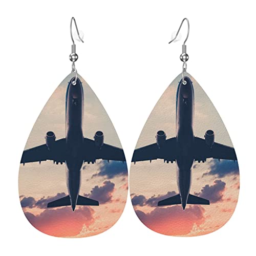 Flugzeug-Sonnenuntergang – Stilvolle Leder-Ohrringe für Frauen – trendige baumelnde Ohrringe mit anmutigem Tropfen-Design, Einheitsgröße, Kunstleder von TRESILA
