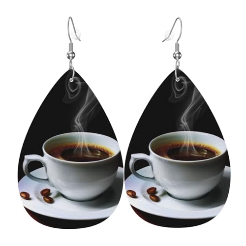 Hot Coffee With Coffee Bean - Stilvolle Leder-Ohrringe für Frauen - Trendige baumelnde Ohrringe mit anmutigem Tropfen-Design, Einheitsgröße, Kunstleder von TRESILA