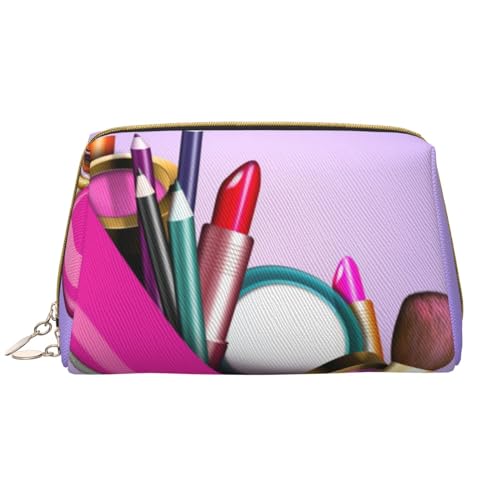 Kosmetiktasche für Damen, große Leder-Make-up-Tasche für Handtasche, Kosmetiktasche, tragbare Reise-Kulturbeutel, für Damen und Mädchen, niedliche Aufbewahrungstasche, Kulturbeutel, rosa Flamingos, von TRESILA