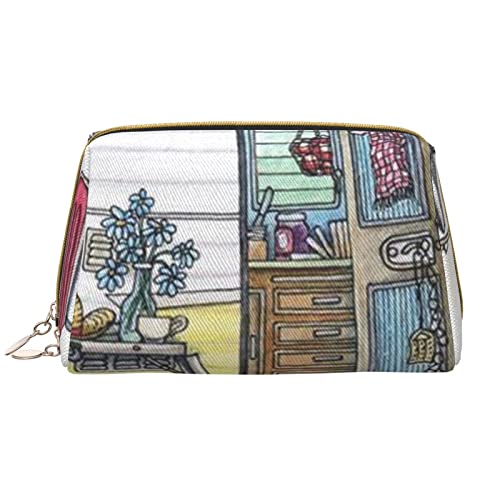 Kosmetiktasche für Damen, große Leder-Make-up-Tasche für Handtasche, Kosmetiktasche, tragbare Reise-Kulturbeutel, für Damen und Mädchen, niedliche Aufbewahrungstaschen/Happy Campers, Happy Campers, von TRESILA