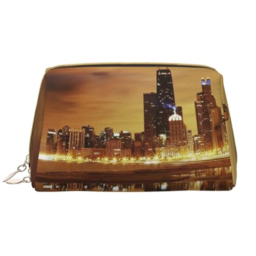 Kosmetiktasche für Damen, große Leder-Make-up-Tasche für Handtasche, Kosmetiktasche, tragbare Reise-Kulturbeutel, für Damen und Mädchen, niedliche Aufbewahrungstaschen/Hongkong, Chicago City, von TRESILA