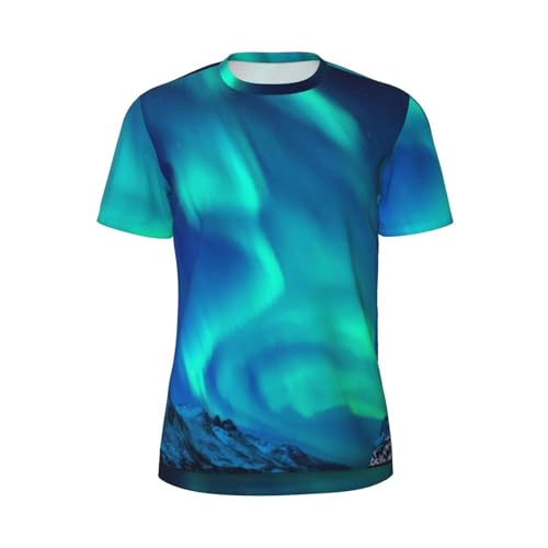 Northern Lights – Herren-T-Shirt, kurzärmelig, Sommer-Mesh-T-Shirt, atmungsaktives Herren-T-Shirt, stilvoll, Rundhalsausschnitt, Polyester, schnell trocknend, Fitnessstudio, Laufen, Workout, von TRESILA