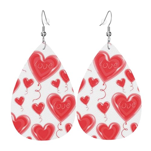 Romantisches rotes Herz – stilvolle Leder-Ohrringe für Frauen – trendige baumelnde Ohrringe mit anmutigem Tropfen-Design, Einheitsgröße, Kunstleder von TRESILA
