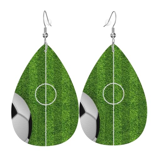 Soccer Sport – Stilvolle Leder-Ohrringe für Frauen – trendige baumelnde Ohrringe mit anmutigem Tropfen-Design, Einheitsgröße, Kunstleder von TRESILA
