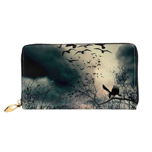 TRESILA Damen-Geldbörse aus Leder, großes Fassungsvermögen, lange Geldbörse, Clutch, Handy-Kartenhalter, Kreditkartenetui, Münzorganizer, Geldbörse für Damen und Herren, Golfgras, Night Crow, von TRESILA