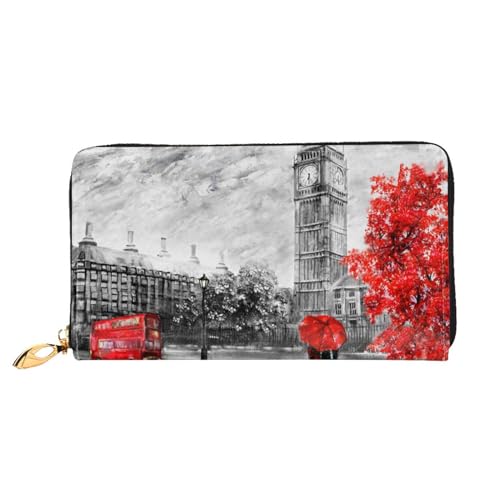 TRESILA Damen-Geldbörse aus Leder, großes Fassungsvermögen, lange Geldbörse, Clutch, Handy-Kartenhalter, Kreditkartenetui, Münzorganizer, Geldbörse für Damen und Herren, Rot London Street, Red London von TRESILA