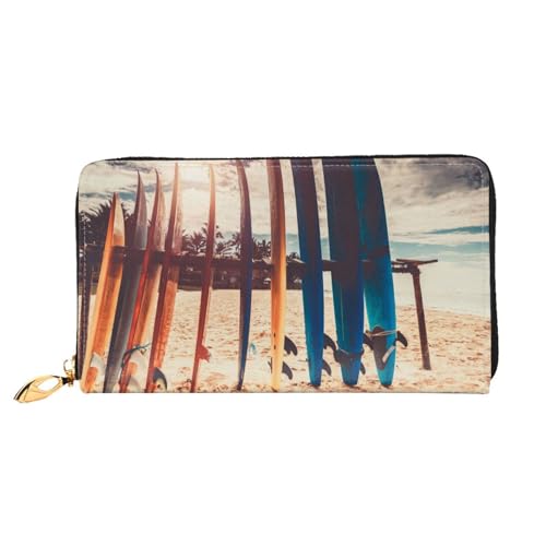 TRESILA Damen-Geldbörse aus Leder, großes Fassungsvermögen, lange Geldbörse, Clutch, Handy-Kartenhalter, Kreditkartenetui, Münzorganizer, Geldbörse für Damen und Herren, Vulkan, Boards on the Beach, von TRESILA