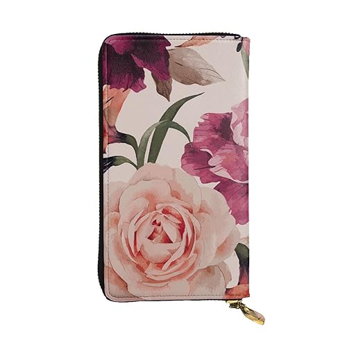 TRESILA Damen Leder Geldbörse Lange Geldbörse Handy Kartenhalter Fall Kreditkarte Geldbörse Münze Organizer Brieftasche für Frauen Herren – Videospiel Jungen, Rosa Blume und Rosen, Einheitsgröße von TRESILA