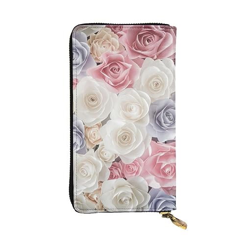 TRESILA Damen Leder Geldbörse Lange Geldbörse Handy Kartenhalter Fall Kreditkarte Geldbörse Münzorganizer Brieftasche für Frauen Herren – Blau und Gold Qualle, Rose Blume Floral, Einheitsgröße von TRESILA