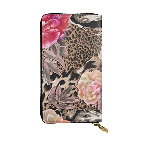 TRESILA Damen Leder Geldbörse Lange Geldbörse Handy Kartenhalter Fall Kreditkarte Geldbörse Münzorganizer Brieftasche für Frauen Herren – Schwarze Libelle, Pink Flower Leopard, Einheitsgröße von TRESILA