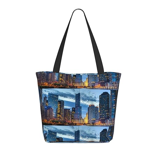 TRESILA Einkaufstasche Für Frauen Strandtasche Mit Reißverschluss Lässige Handtasche Umhängetasche Umhängetasche Für Einkaufen Arbeit Business Reisen/Tokyo City, Chicago Illinois USA, Einheitsgröße von TRESILA