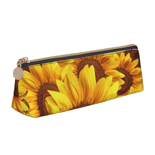 TRESILA Federmäppchen aus Leder, Motiv: gelbe Sonnenblume / Leder, langlebig, Schreibwaren-Organizer, Federmäppchen, Gelbe Sonnenblume, Einheitsgröße, Taschen-Organizer von TRESILA