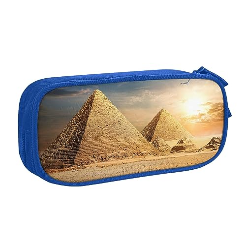 TRESILA Federmäppchen mit großem Fassungsvermögen, mit Fächern, Reißverschluss, langlebig, große Schreibwaren-Aufbewahrung, Federmäppchen für Mädchen und Jungen, ägyptische Pyramide in Wüste, blau, von TRESILA