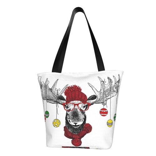 TRESILA Frauen Schulter Tote Taschen Mit Reißverschluss Casual Handtasche Strand Tasche Große Crossbody Für Shopping Arbeit Business Reisen/Erde Berg, Lustiges Weihnachts-Hirsch, Einheitsgröße von TRESILA