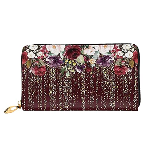 TRESILA Geldbörse Frauen Lange Leder Reißverschluss Geldbörse Telefon Kartenhalter Caseclutch Geldbörse Münze Organizer Brieftasche - Bauernhof Tiere, Rose, Blumenmuster, Einheitsgröße von TRESILA