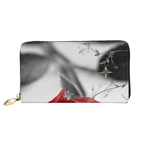 TRESILA Geldbörse Frauen Lange Leder Reißverschluss Geldbörse Telefon Kartenhalter Caseclutch Geldbörse Münze Organizer Brieftasche - Bunte Natur Blume, rote rose, Einheitsgröße von TRESILA